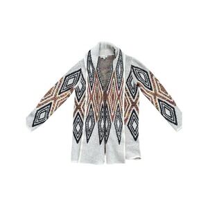Woven Heart Aztec Cardigan Sweater cotton multicolor size large open front
